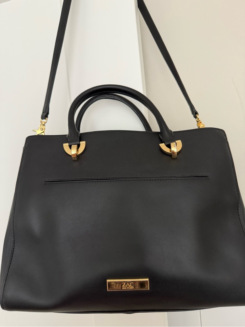 ZAC Zac Posen Zac Eartha East West Black Leather Satchel Gold Hardware Bag - Picture 11 of 15